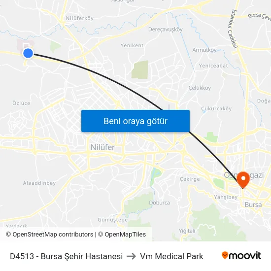 D4513 - Bursa Şehir Hastanesi to Vm Medical Park map