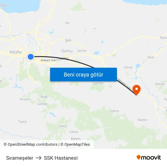 Sırameşeler to SSK Hastanesi map