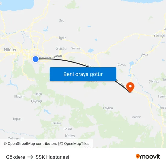 Gökdere to SSK Hastanesi map