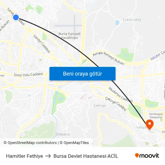 Hamitler Fethiye to Bursa Devlet Hastanesi-ACİL map