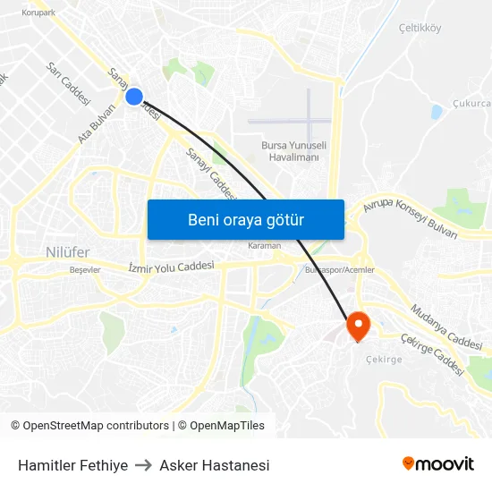 Hamitler Fethiye to Asker Hastanesi map