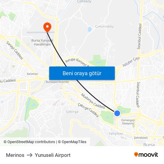 Merinos to Yunuseli Airport map