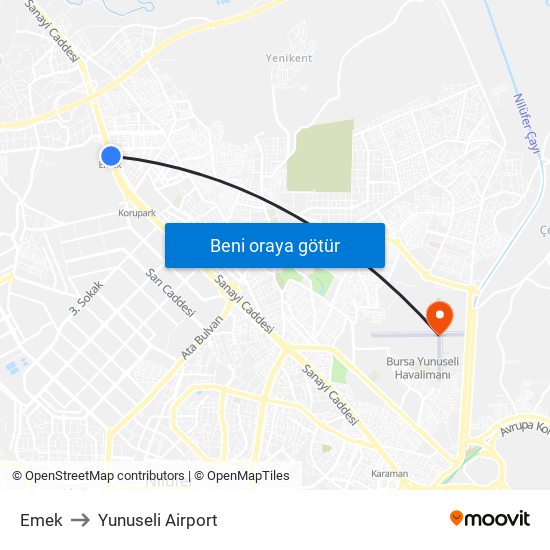 Emek to Yunuseli Airport map