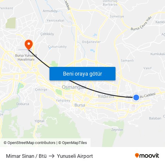 Mimar Sinan / Btü to Yunuseli Airport map