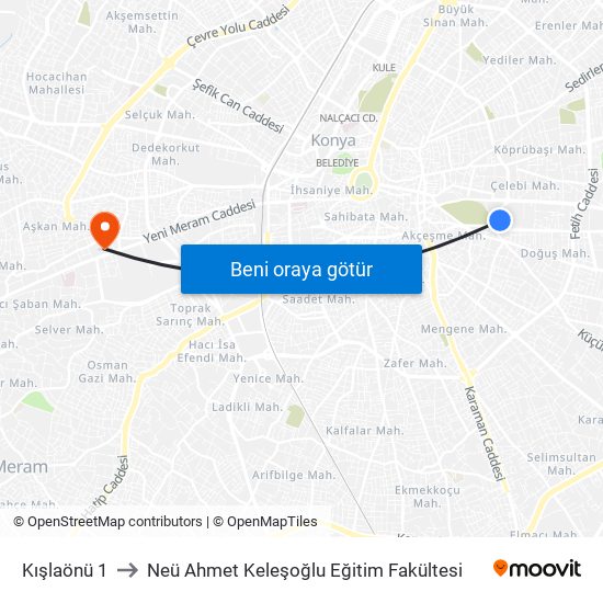 Kışlaönü 1 to Neü Ahmet Keleşoğlu Eğitim Fakültesi map