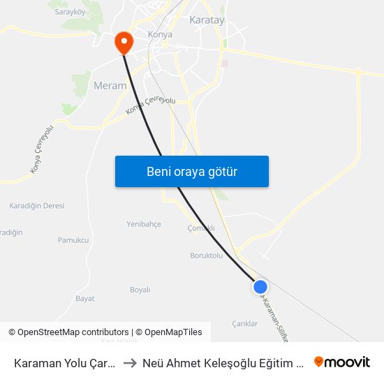 Karaman Yolu Çarıklar 1 to Neü Ahmet Keleşoğlu Eğitim Fakültesi map