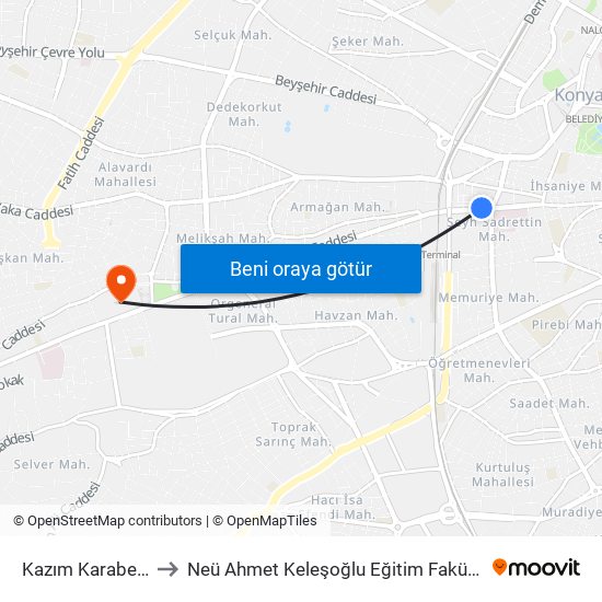 Kazım Karabekir to Neü Ahmet Keleşoğlu Eğitim Fakültesi map