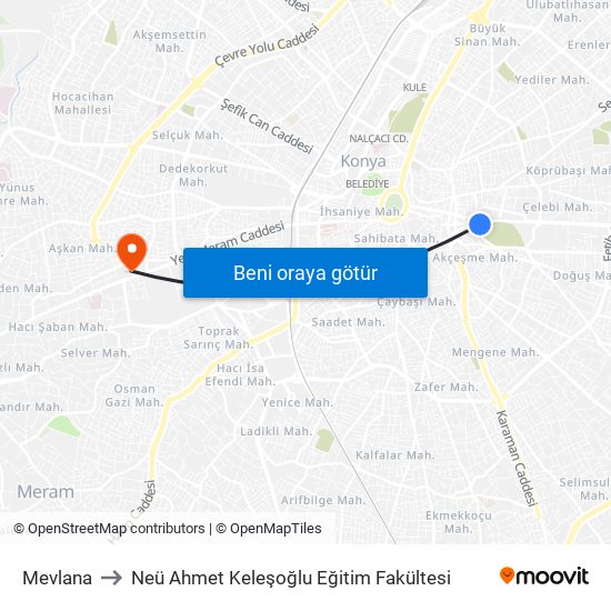 Mevlana to Neü Ahmet Keleşoğlu Eğitim Fakültesi map