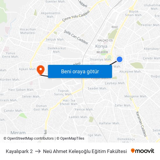 Kayalıpark 2 to Neü Ahmet Keleşoğlu Eğitim Fakültesi map