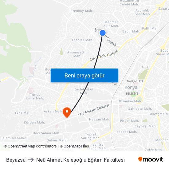 Beyazsu to Neü Ahmet Keleşoğlu Eğitim Fakültesi map