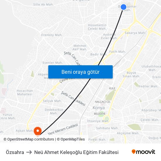 Özsahra to Neü Ahmet Keleşoğlu Eğitim Fakültesi map