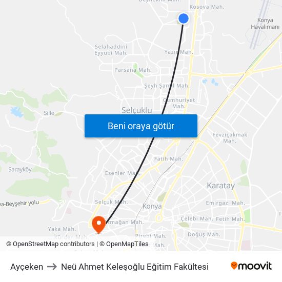 Ayçeken to Neü Ahmet Keleşoğlu Eğitim Fakültesi map