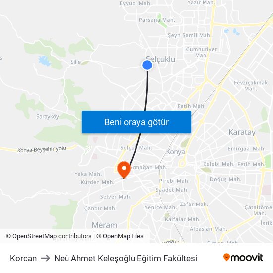 Korcan to Neü Ahmet Keleşoğlu Eğitim Fakültesi map