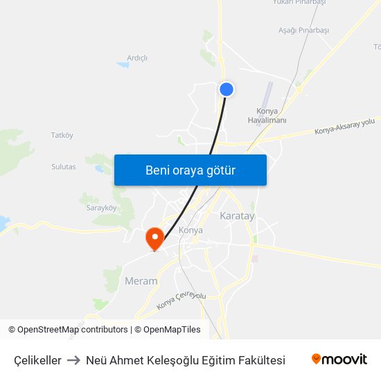 Çelikeller to Neü Ahmet Keleşoğlu Eğitim Fakültesi map