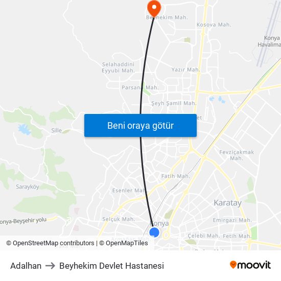 Adalhan to Beyhekim Devlet Hastanesi map