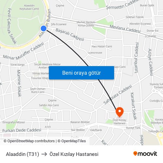 Alaaddin (T31) to Özel Kızılay Hastanesi map