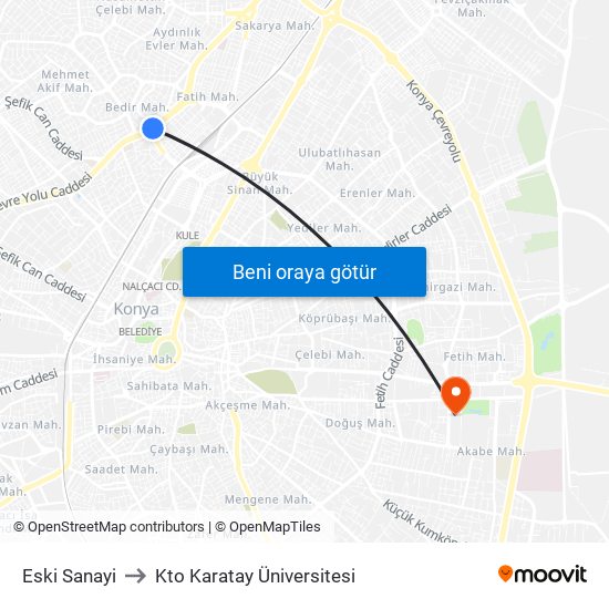 Eski Sanayi to Kto Karatay Üniversitesi map