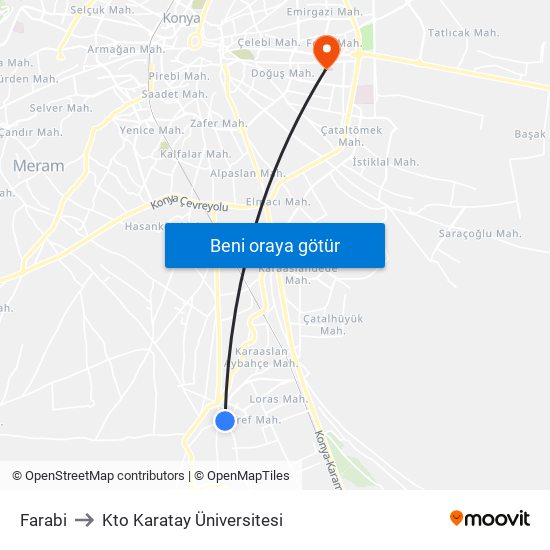 Farabi to Kto Karatay Üniversitesi map