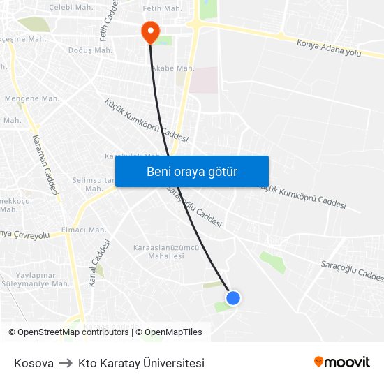 Kosova to Kto Karatay Üniversitesi map