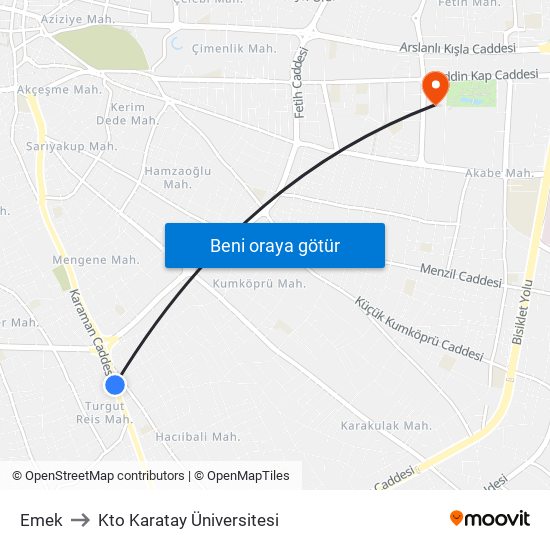 Emek to Kto Karatay Üniversitesi map