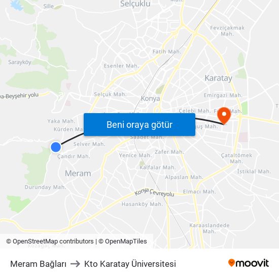 Meram Bağları to Kto Karatay Üniversitesi map