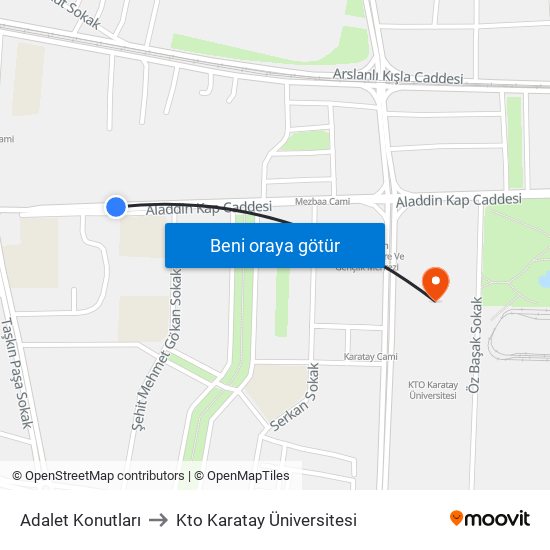 Adalet Konutları to Kto Karatay Üniversitesi map