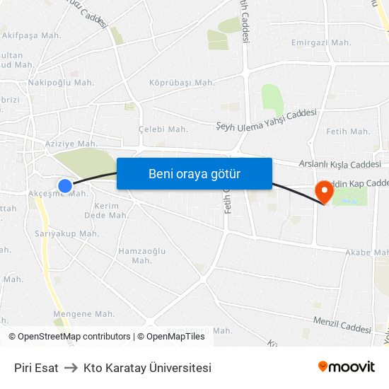 Piri Esat to Kto Karatay Üniversitesi map