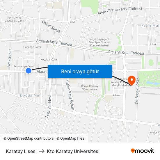 Karatay Lisesi to Kto Karatay Üniversitesi map