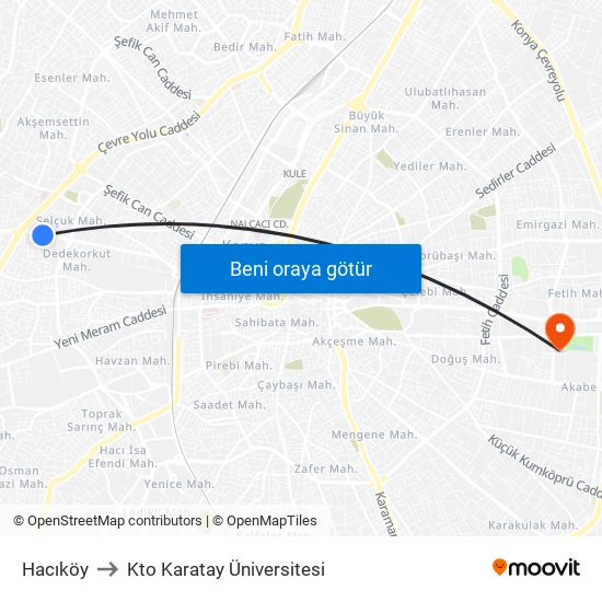 Hacıköy to Kto Karatay Üniversitesi map