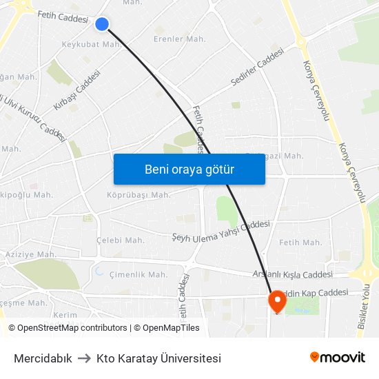 Mercidabık to Kto Karatay Üniversitesi map