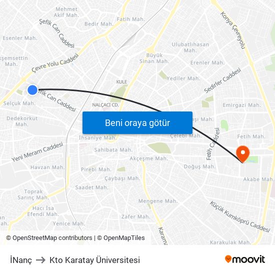 İNanç to Kto Karatay Üniversitesi map