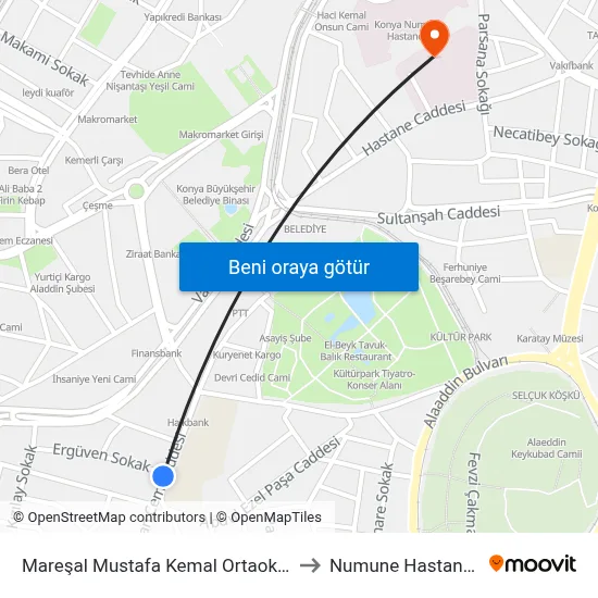Mareşal Mustafa Kemal Ortaokulu to Numune Hastanesi map