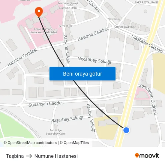 Taşbina to Numune Hastanesi map