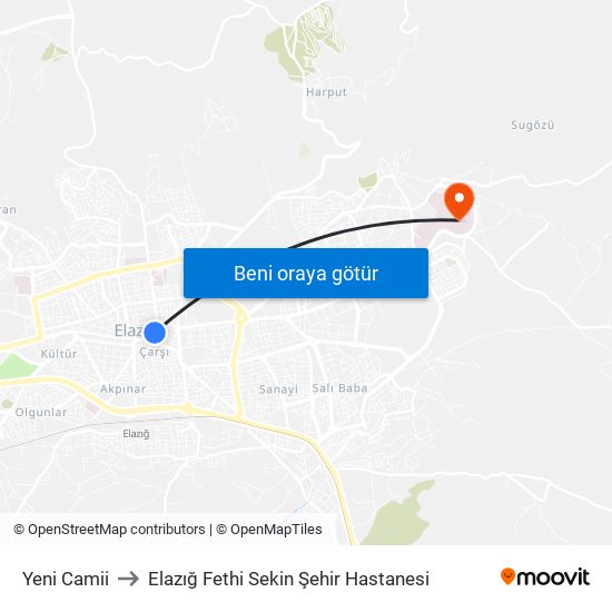 Yeni Camii to Elazığ Fethi Sekin Şehir Hastanesi map