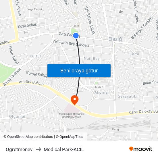 Öğretmenevi to Medical Park-ACİL map