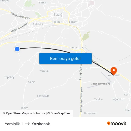 Yemişlik-1 to Yazıkonak map