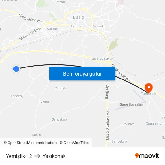 Yemişlik-12 to Yazıkonak map