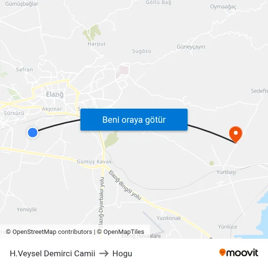 H.Veysel Demirci Camii to Hogu map