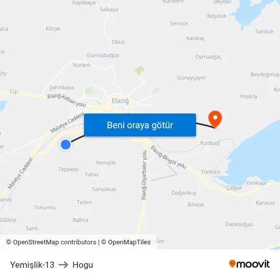 Yemişlik-13 to Hogu map