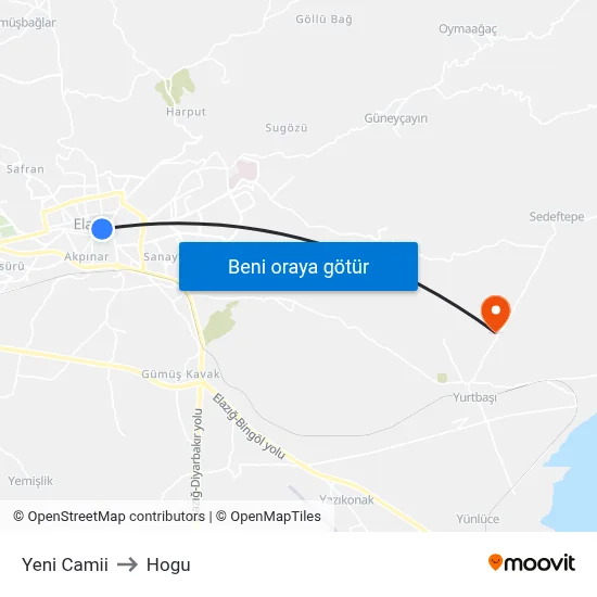 Yeni Camii to Hogu map