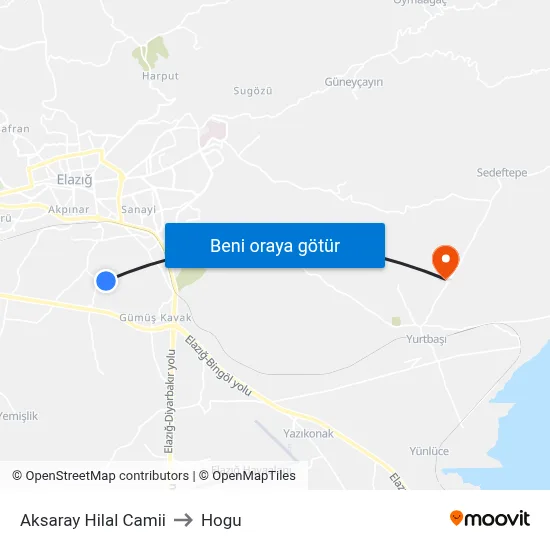 Aksaray Hilal Camii to Hogu map