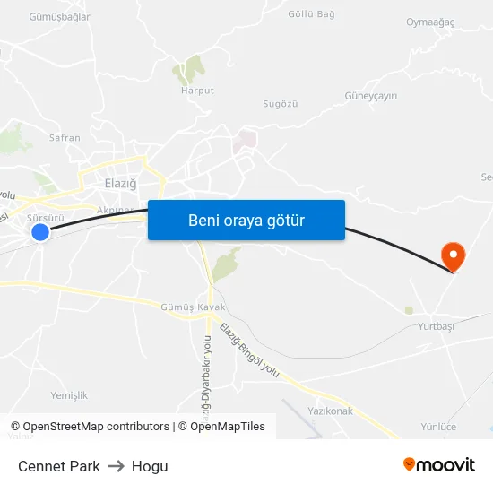 Cennet Park to Hogu map