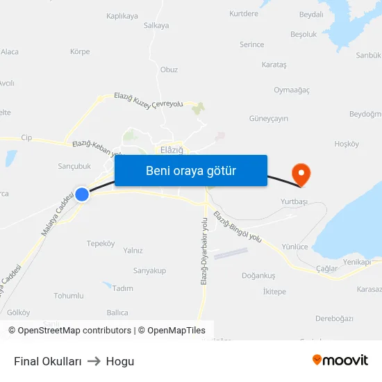Final Okulları to Hogu map