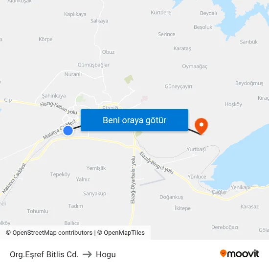 Org.Eşref Bitlis Cd. to Hogu map