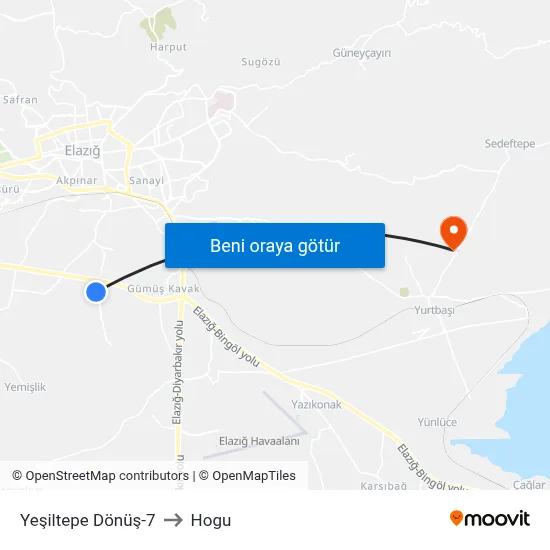 Yeşiltepe Dönüş-7 to Hogu map