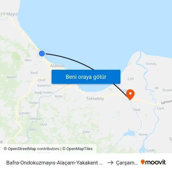 Bafra-Ondokuzmayıs-Alaçam-Yakakent Durağı to Çarşamba map