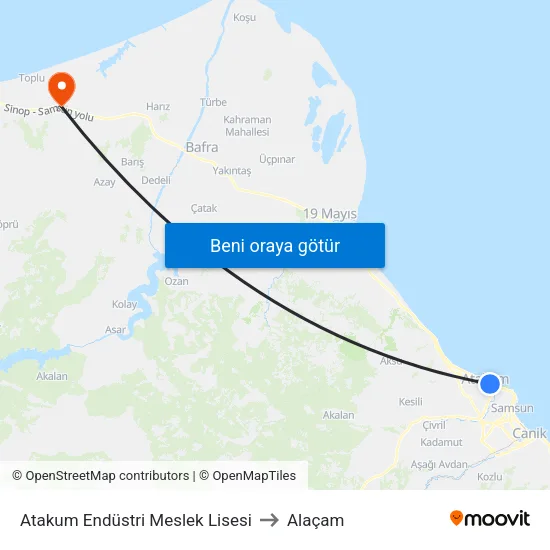 30142 - Atakum Endüstri Meslek Lisesi to Alaçam map