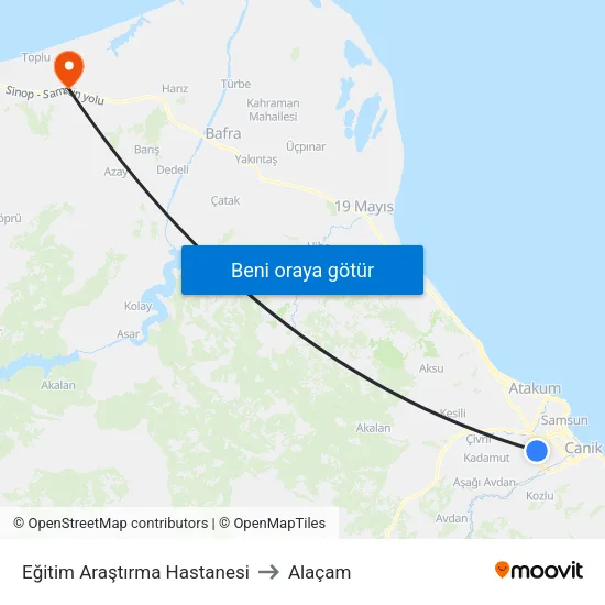 11701 - Eğitim Araştırma Hastanesi to Alaçam map