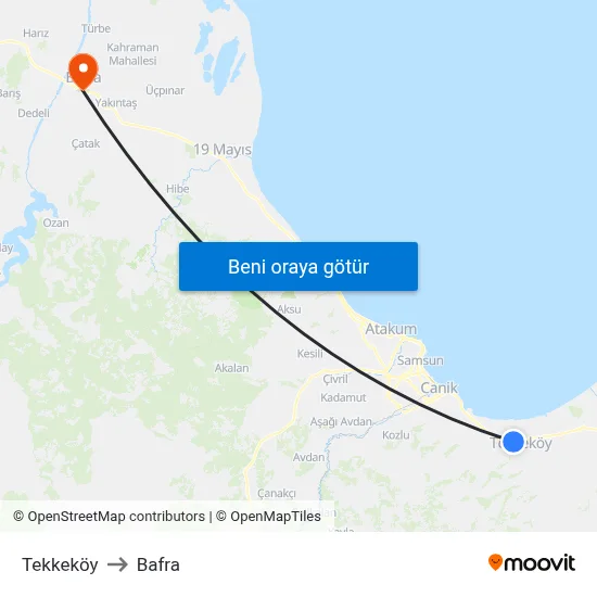 Tekkeköy to Bafra map