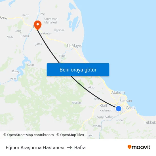 11701 - Eğitim Araştırma Hastanesi to Bafra map